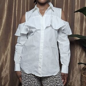 Ann Taylor Cold Shoulder Flounce Shirt Sz:Medium